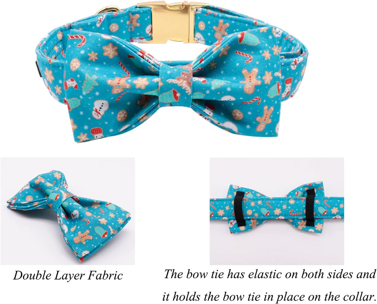 Christmas Dog Collar with Bowtie Durable Adjustable Handmade Comfortable Bow Tie Dog Collar Cat Collar with Metal Buckle for XS Dogs Cats,Party,Festival,Holiday Style,Neck 8-12In