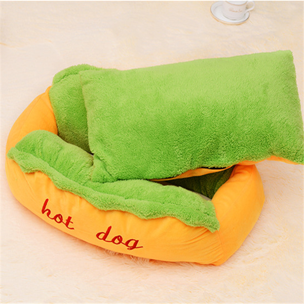 Hot Dog Shaped Pet Bed for Teddy and Golden Retrievers