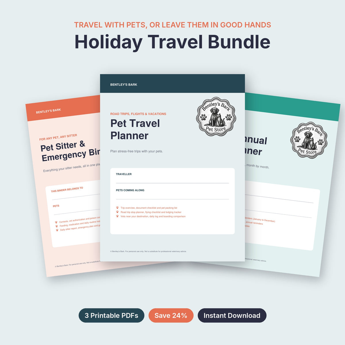 What's included in the Holiday Travel Bundle: 3 planner covers, value $32.97, bundle $24.99, save $7.98