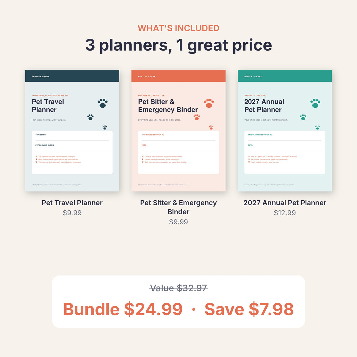 Holiday Travel Bundle: Pet Travel Planner, Pet Sitter Binder and 2027 Planner covers, save 24%
