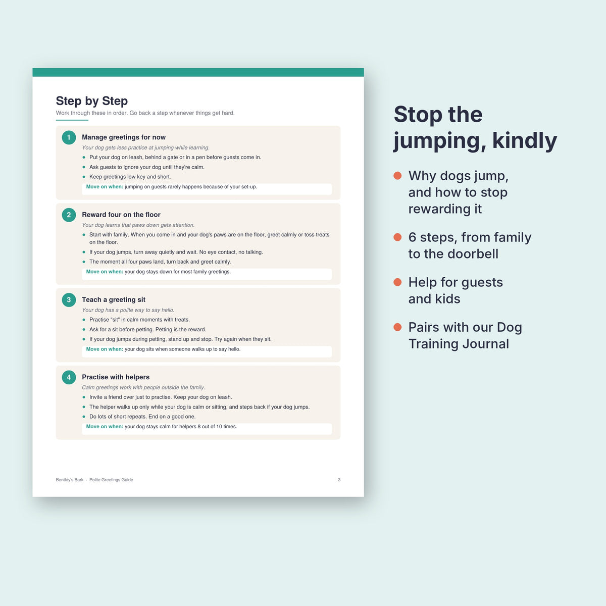 Step-by-step page for teaching a dog to stop jumping and greet people politely